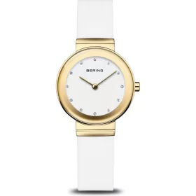 Bering 10129-934 női karóra – fehér kaucsuk szíj, fehér számlap, arany színű tok, safír üveg