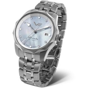 Vostok Europe női karóra – ezüst fém és fehér kaucsuk szíj, gyémántkő