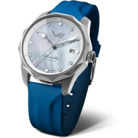 Vostok Europe női karóra – kék és fehér kaucsuk szíj, acéltok, gyémántkő