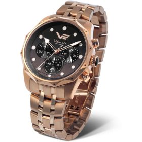 Vostok Europe női karóra – rosegold fém és fekete bőrszíj, stopper funkció