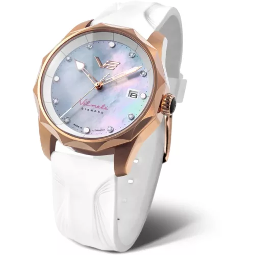 Vostok Europe női karóra – rosegold fém és fehér kaucsuk szíj, solar szerkezet