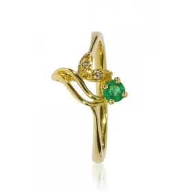 Sárga arany gyémánt és smaragd köves gyűrű 13377