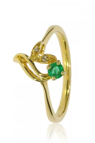 Sárga arany gyémánt és smaragd köves gyűrű 13377