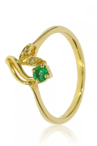 Sárga arany gyémánt és smaragd köves gyűrű 13377