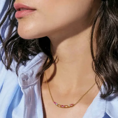 Nomination Colour Wave nyaklánc arany rózsaszín cirkon