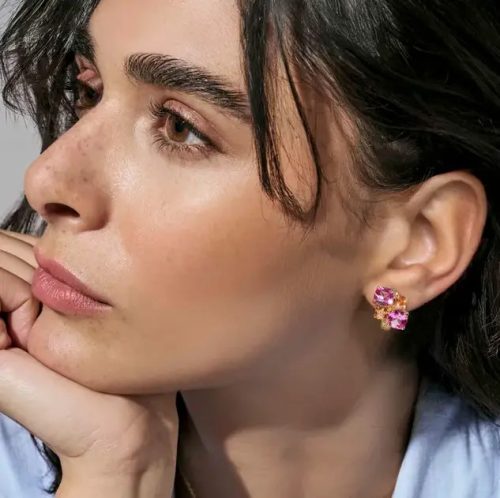 Nomination fülbevaló arany pink champagne cirkon elegáns női