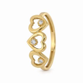 Sárga arany szív mintás cirkon köves gyűrű romantikus stílusban