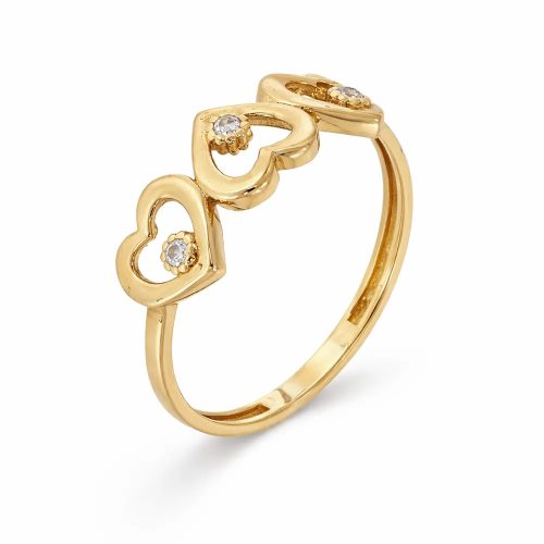 Sárga arany szív mintás cirkon köves gyűrű romantikus stílusban