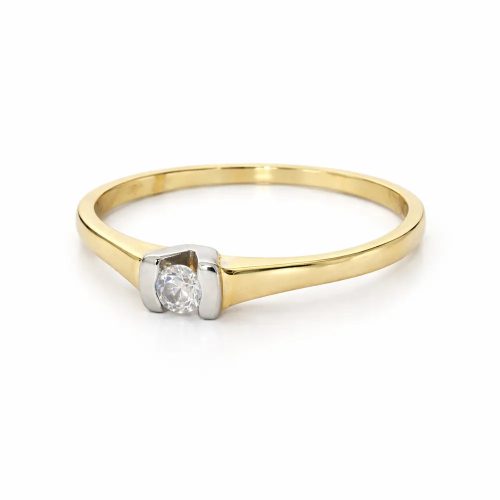 Kétszínű arany gyűrű fehér sín foglalatban cirkon kővel 105054