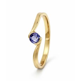 Sárga arany gyűrű liláskék cirkon kővel csavart foglalatban 106112