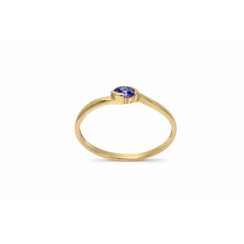 Sárga arany gyűrű liláskék cirkon kővel csavart foglalatban 106112