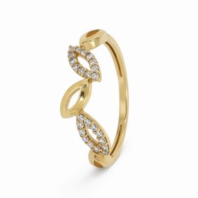 Sárga arany levél mintás cirkon köves gyűrű egyedi nőies stílusban