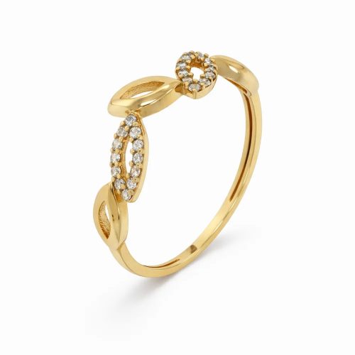 Sárga arany levél mintás cirkon köves gyűrű egyedi nőies stílusban