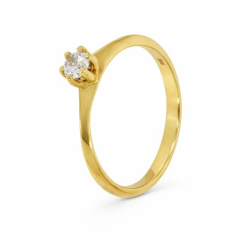 Sárga arany szoliter gyűrű ragyogó cirkon kővel elegáns stílusban