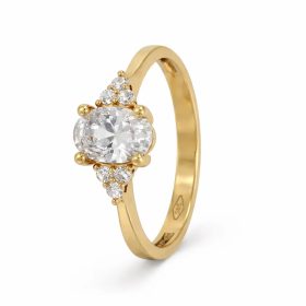 Sárga arany ovális cirkon köves eljegyzési gyűrű elegáns kialakítással