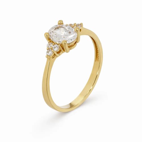 Sárga arany ovális cirkon köves eljegyzési gyűrű elegáns kialakítással