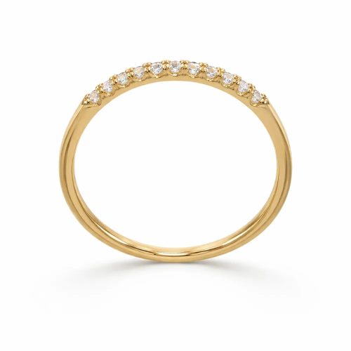 Sárga arany vékony sorköves cirkon gyűrű elegáns fiatalos stílusban