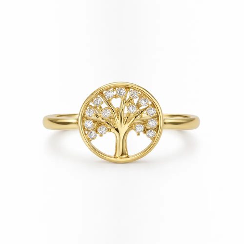 14 karátos arany életfa gyűrű cirkon kövekkel