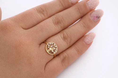 14 karátos arany életfa gyűrű cirkon kövekkel