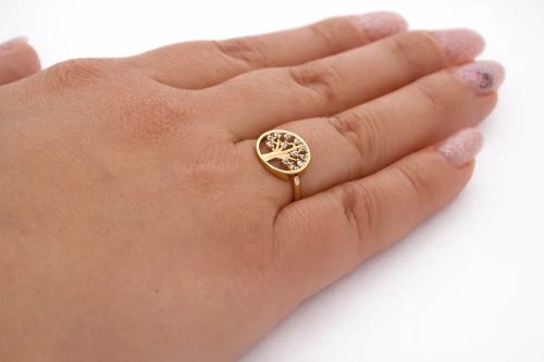 14 karátos arany életfa gyűrű cirkon kövekkel