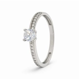 Fehér arany szoliter eljegyzési gyűrű sorköves cirkon díszítéssel