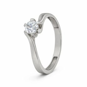 Fehér arany eljegyzési gyűrű csavart foglalattal és cirkon kővel