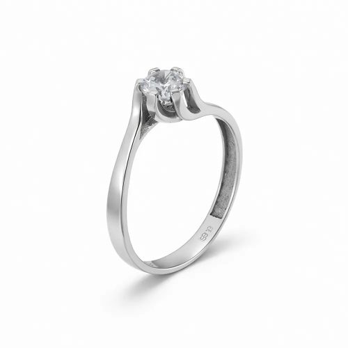 Fehér arany eljegyzési gyűrű csavart foglalattal és cirkon kővel