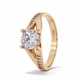 Rozéarany szoliter gyűrű központi cirkon kővel és oldalkövekkel