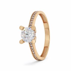 Rozéarany eljegyzési gyűrű központi cirkon kővel és sorkövekkel