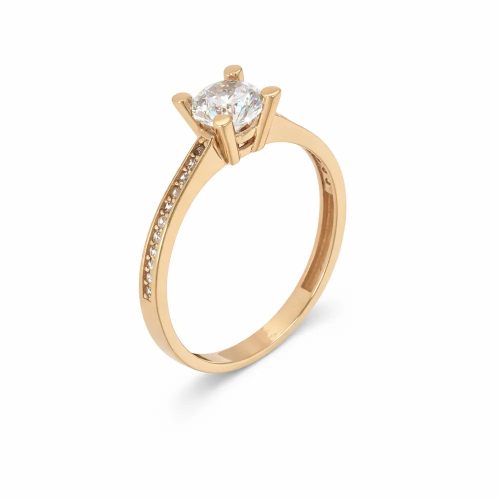 Rozéarany eljegyzési gyűrű központi cirkon kővel és sorkövekkel