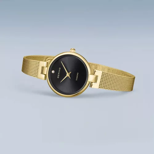 Bering női karóra szett arany fekete számlap gyémánt karkötő