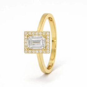 Sárga arany gyűrű nagy és apró cirkon kövekkel elegáns dizájn 77291