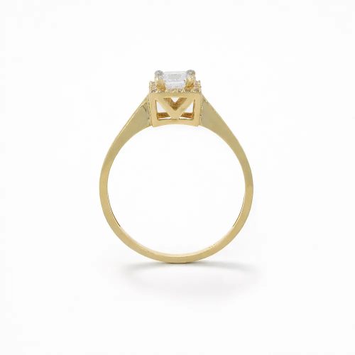 Sárga arany gyűrű nagy és apró cirkon kövekkel elegáns dizájn 77291