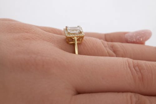 Sárga arany gyűrű nagy és apró cirkon kövekkel elegáns dizájn 77291