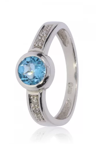 Fehér arany gyémánt és kék topáz köves gyűrű 21420