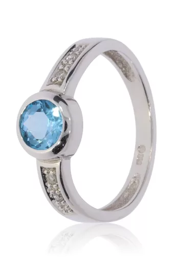 Fehér arany gyémánt és kék topáz köves gyűrű 21420