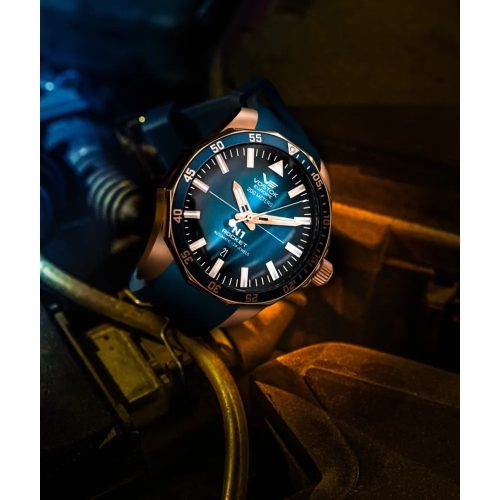 Vostok Europe N1 Rocket férfi automata karóra – rózsaarany tok, kék számlap, kék kaucukszíj