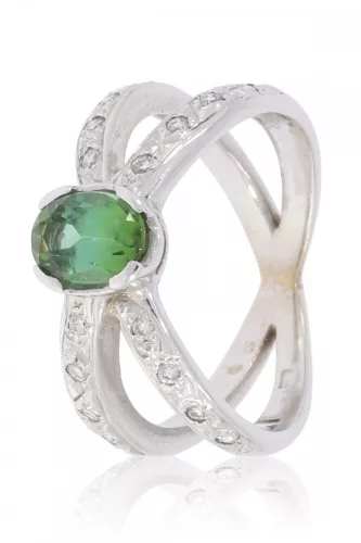 Fehér arany gyémánt és turmalin köves gyűrű 23263