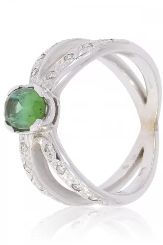 Fehér arany gyémánt és turmalin köves gyűrű 23263