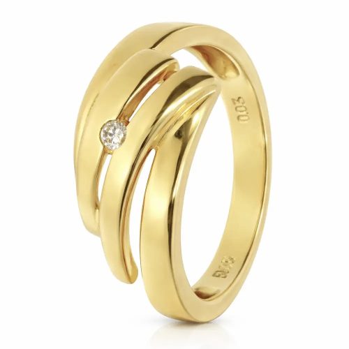 Sárga arany áttört dizájnú gyűrű gyémánt kővel - 31424