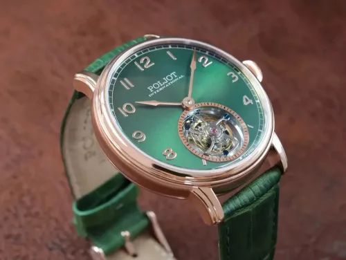 Poljot-International Tourbillon 3400.T-XVIII-GR zöld számlapos, rosegold tokozású karóra