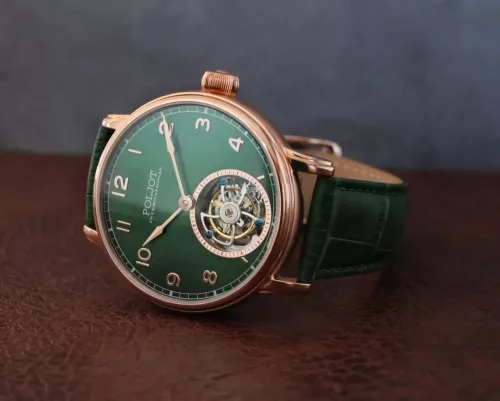 Poljot-International Tourbillon 3400.T-XVIII-GR zöld számlapos, rosegold tokozású karóra
