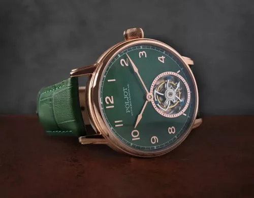 Poljot-International Tourbillon 3400.T-XVIII-GR zöld számlapos, rosegold tokozású karóra