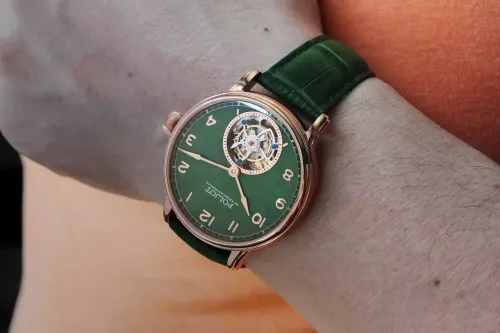 Poljot-International Tourbillon 3400.T-XVIII-GR zöld számlapos, rosegold tokozású karóra