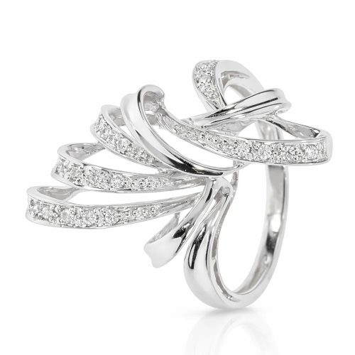 Fehér arany masni mintás gyémánt gyűrű több soros elegáns dizájn