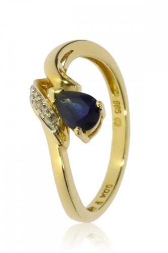 Sárga arany gyémánt és zafír köves gyűrű 39725