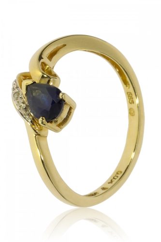 Sárga arany gyémánt és zafír köves gyűrű 39725