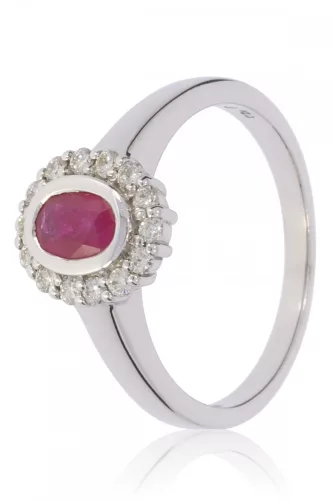 Fehér arany gyémánt és rubin köves gyűrű 43202