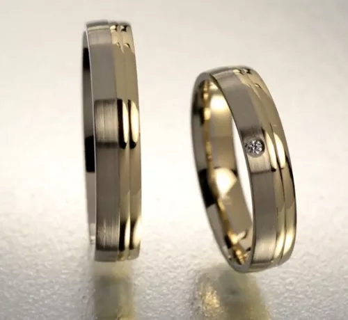 4 mm Sárga-Fehér arany Karikagyűrű pár VD02SF