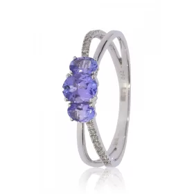 Fehér arany gyémánt és tanzanit köves gyűrű 50394